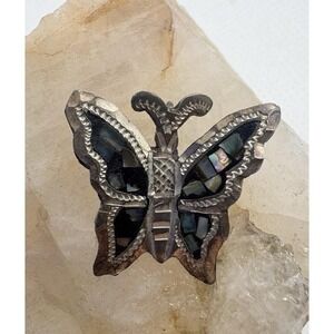 Sterling Silver Abalone Inlay Butterfly Brooch Pendant 925 Mexico Vintage Dainty